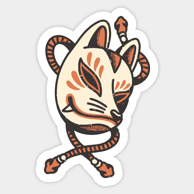 Retro Kitsune Fox Mask Sticker by BakaOutfit